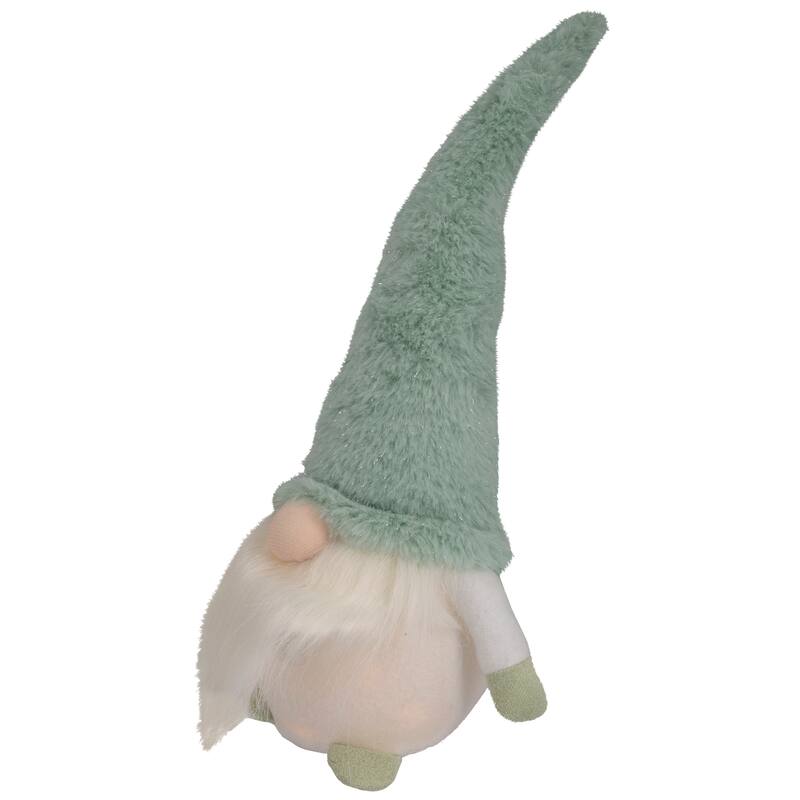 LED Lighted Plush Faux Fur Gnome Christmas Figure - 13.75" - Green