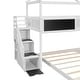 preview thumbnail 12 of 12, Twin over Full House Bunk Kids Bed Frame with Storage Staircase, Blackboard, Pitched Roof, Fun Design, Easy Assembly, White
