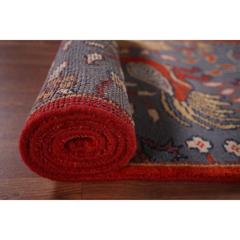 Animals Design Ziegler Indian Runner Rug Hand-Knotted Wool Carpet - 2'5"x 8'0"