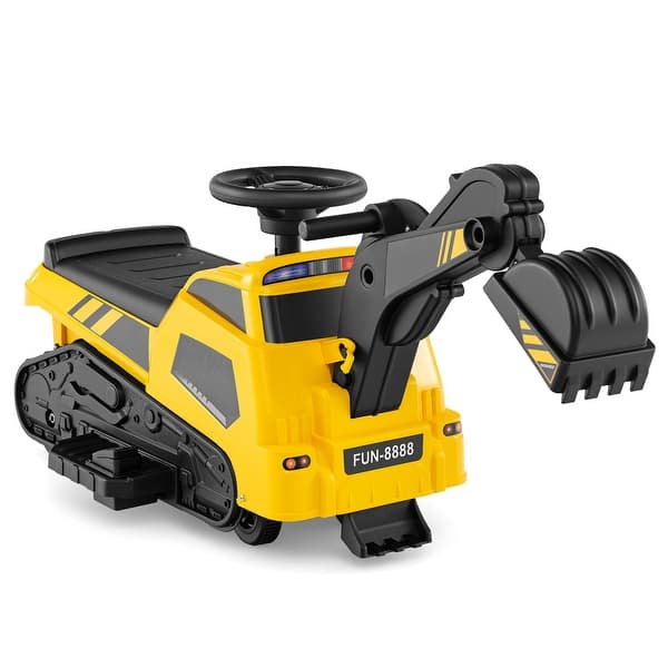 slide 2 of 10, Gymax 3 in 1 Excavator Ride on Toy w/ Horn Story-Telling for Toddlers Yellow - Assembly Required - Kids