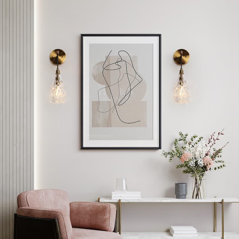 Uolla Modern Glam Art Deco 1-Light Brass Bathroom Wall Sconce with Hammerd Glass - D 4.5" x H 7.5"