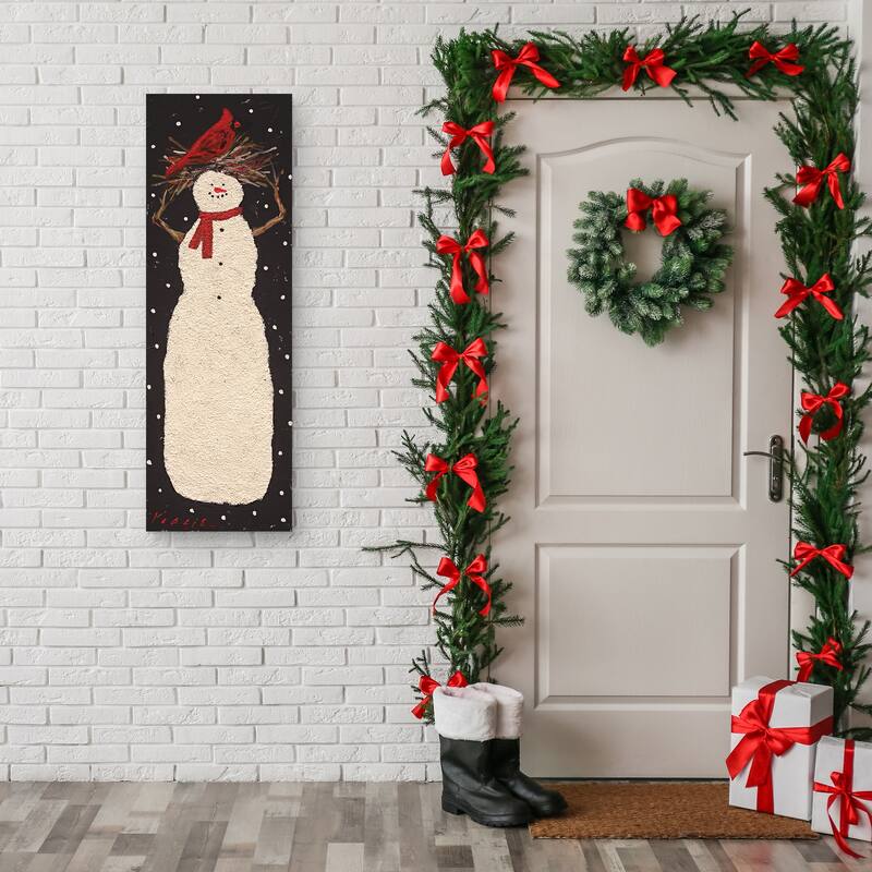 Tall Snowman with Cardinal by Mary Miller Veazie Canvas Art Print