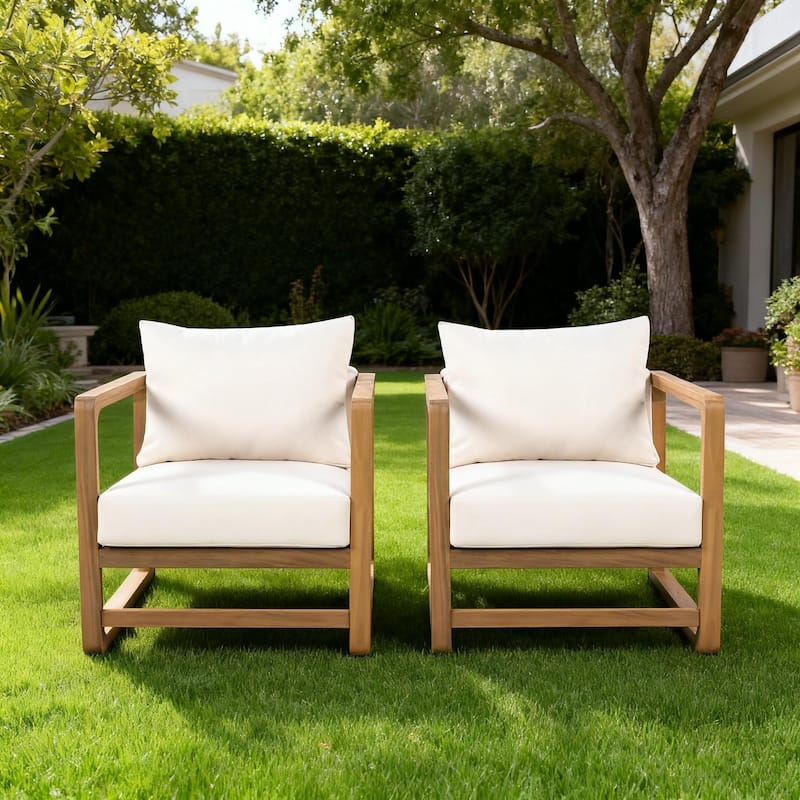 Christopher Knight Home - Marcellus Acacia Wood Oversized Lounge Chair with Removable Cushions (Set of 2)