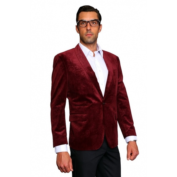 MZV-404 WINE Men's Manzini Velvet with Shawl Collar, sport coat