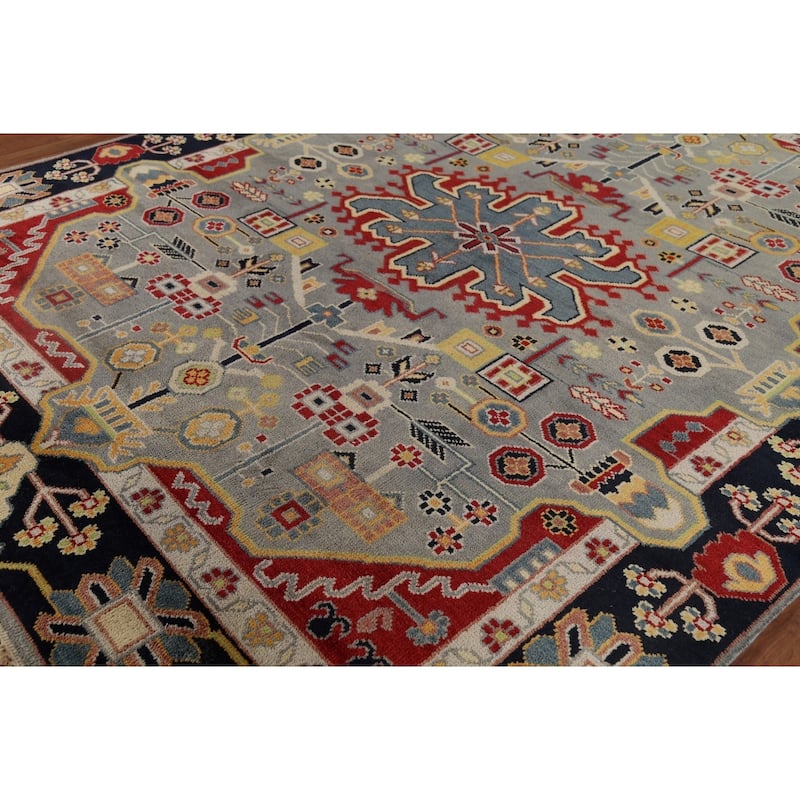 Gray Geometric Kazak Oriental Area Rug Hand-Knotted Wool Carpet - 8'1"x 10'0"