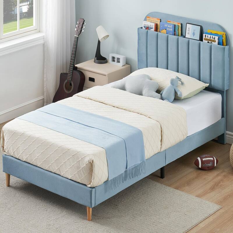 Twin/Twin XL/Full Size Bed Frame with Bookcase Headboard