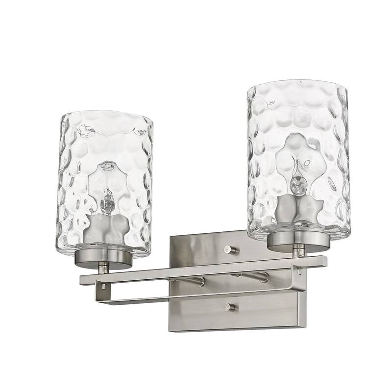 Hardwired Double Light Wall Sconce with Dimmable Steel Fixture and Clear Glass for Bathroom or Hallway - 10" H x 15" W x 6" D