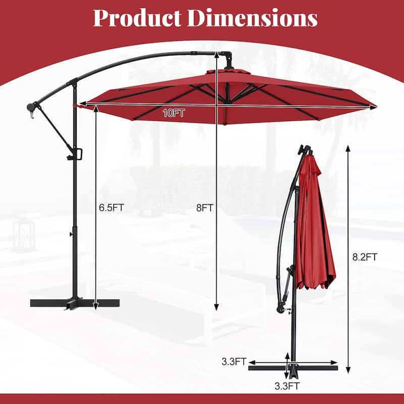 Gymax 10 FT Patio Offset Umbrella w/ X-shaped Base Infinite Tile &