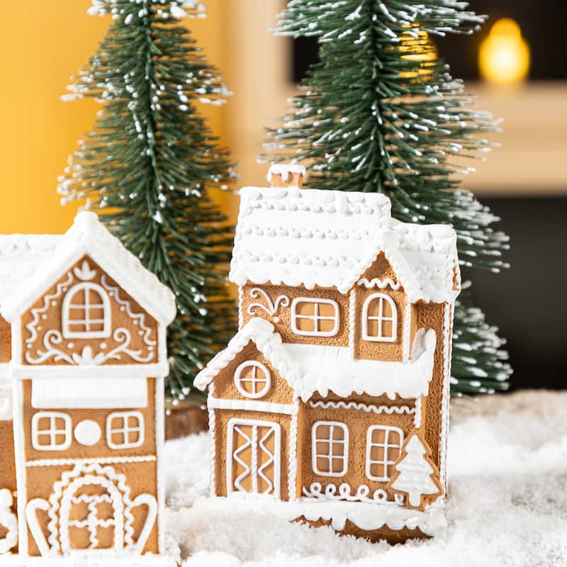 Glitzhome Christmas Resin Gingerbread House Table Decor Village Figurine