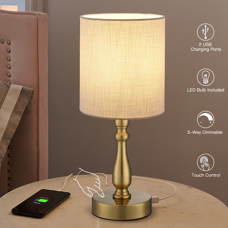 3-Way Dimmable Touch Control Small Table Lamp with USB Port