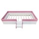 preview thumbnail 36 of 48, Upholstered Floor Bed Fence Bed Slat Platform Bed with Fence and Second Level Ladder, Anti-collision Frame for Kids Toddler