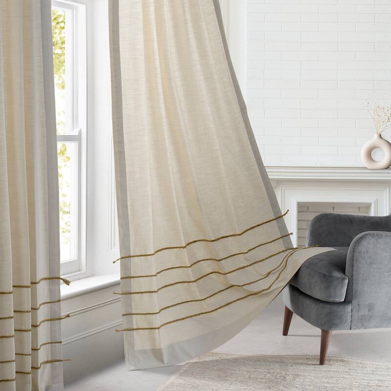 Exclusive Fabrics Bordered Textured Cotton Curtains For Bedroom & Living Room Curtains - Single Panel Drapes