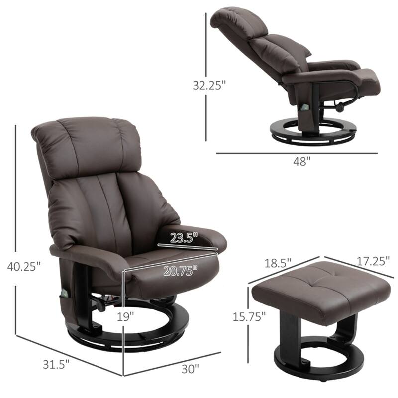 PU Leather Massage Recliner Chair with Ottoman and 10-Point Vibration Remote Included - 30" W x 31.5" D x 40.25" H