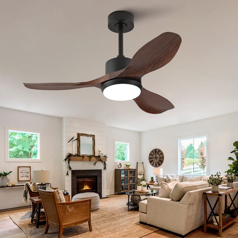 42 Inch Modern Black Ceiling Fan with Light, 3 ABS Blades, Remote Control, Dimmable LED, and Reversible DC Motor - Black