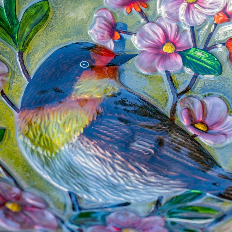 18" Glass Bowl Robin Birdbath with Metal Stand "Michigan"