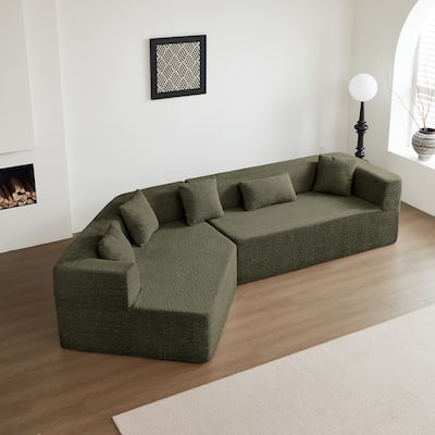 127.5'' Modern Minimalist Emerald Foam Sectional Cloud Couch with Deep Seat, No Assembly Required