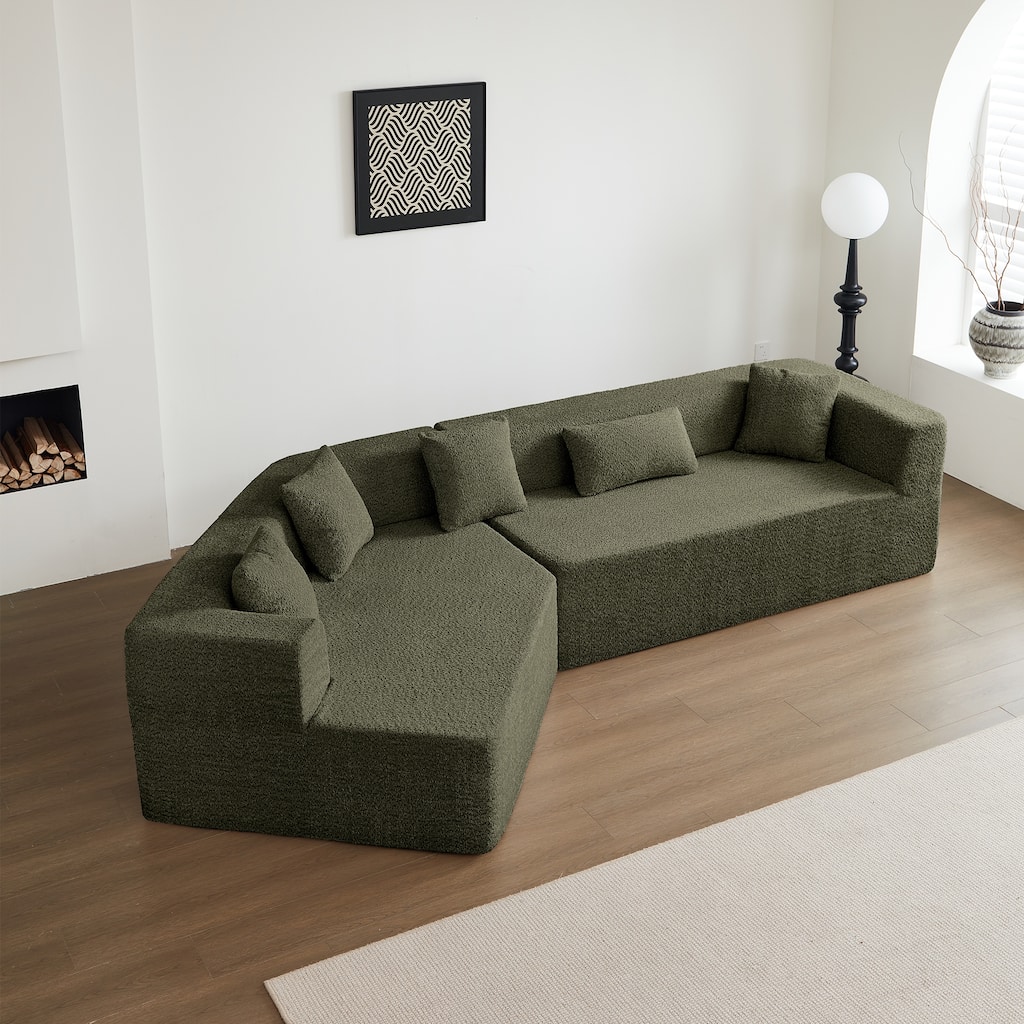 127.5'' Modern Minimalist Emerald Foam Sectional Cloud Couch with Deep Seat, No Assembly Required