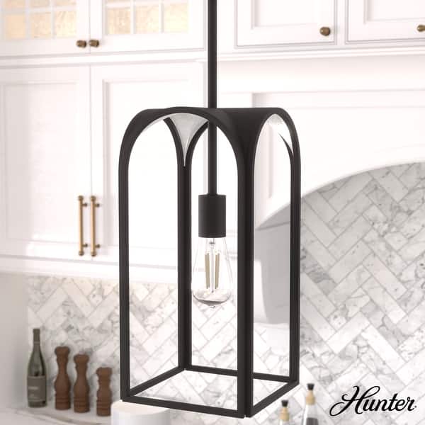 slide 2 of 10, Hunter Dukestown 1-Light Mini Pendant - Kitchen Island, Dining Room - Industrial, Contemporary, Transitional Natural Iron-Silver Leaf