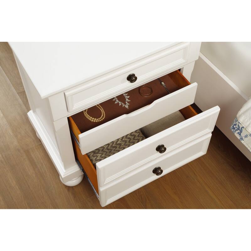 3-Pieces White Bedroom Furniture Set Bed Nightstand Chest