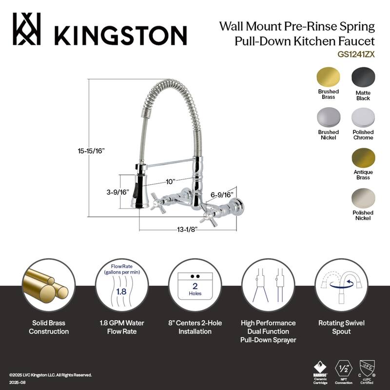 Kingston Brass Essex Double-Handle Wall-Mount Pre-Rinse Bridge Kitchen Faucet