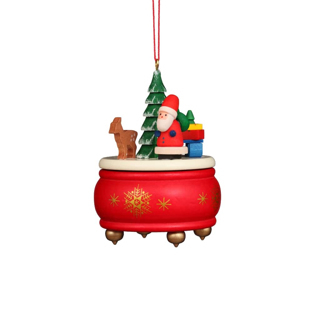 3” Christian Ulbricht Red Music Box with Santa Christmas Ornament