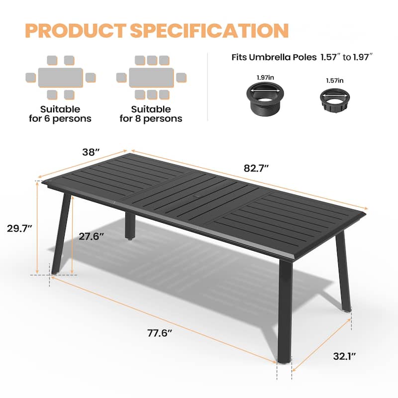 Outdoor Patio All-Weather Aluminum Dining Table for 8-12 Person