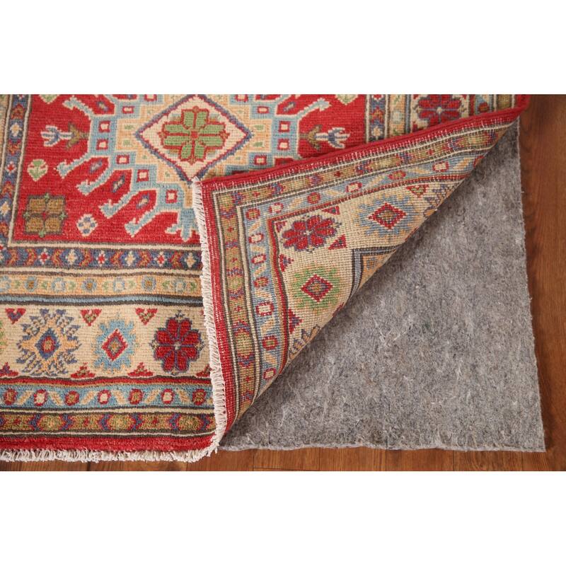 Red Geometric Kazak Accent Rug Handmade Oriental Wool Carpet - 2'11"x 4'3"