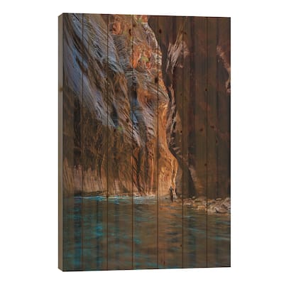 Utah Zion National Park The Narrows Hike IV Print On Wood by Alex G Perez - Multi-Color