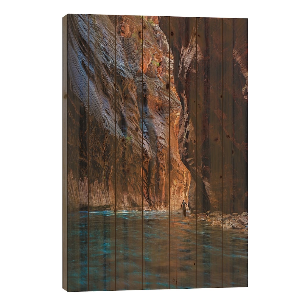 Utah Zion National Park The Narrows Hike IV Print On Wood by Alex G Perez - Multi-Color