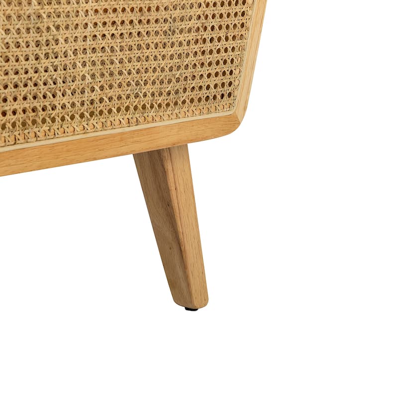 Sybil 43" Contemporary Solid Wood Upholstered Handcrafted Loveseat with Rattan Arms by HULALA HOME