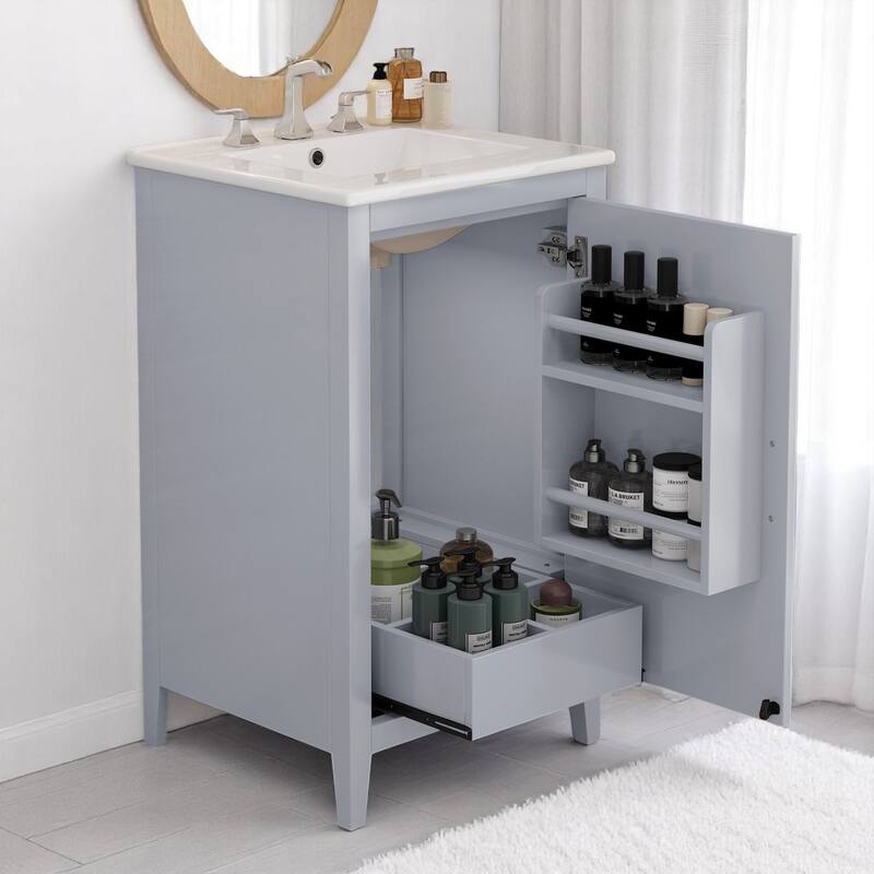 20.3 Inch Bathroom Vanity with Ceramic Sink, Drawer Storage, Soft Close Door, 8-Inch Faucet Compatible
