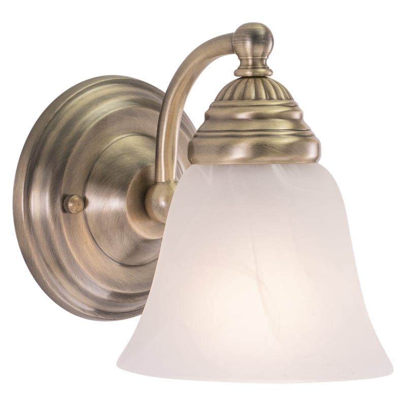 Standford 1 Light Brass Bathroom Wall Fixture - 5.25-in W x 7-in H x 7-in D - Antique Brass - 5.25-in W x 7-in H x 7-in D