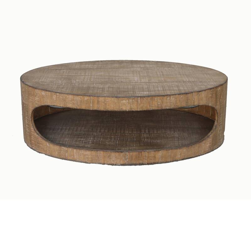 Roki Coffee Table w Shelf, 55 Inch Natural Brown Pine Wood Oval Top