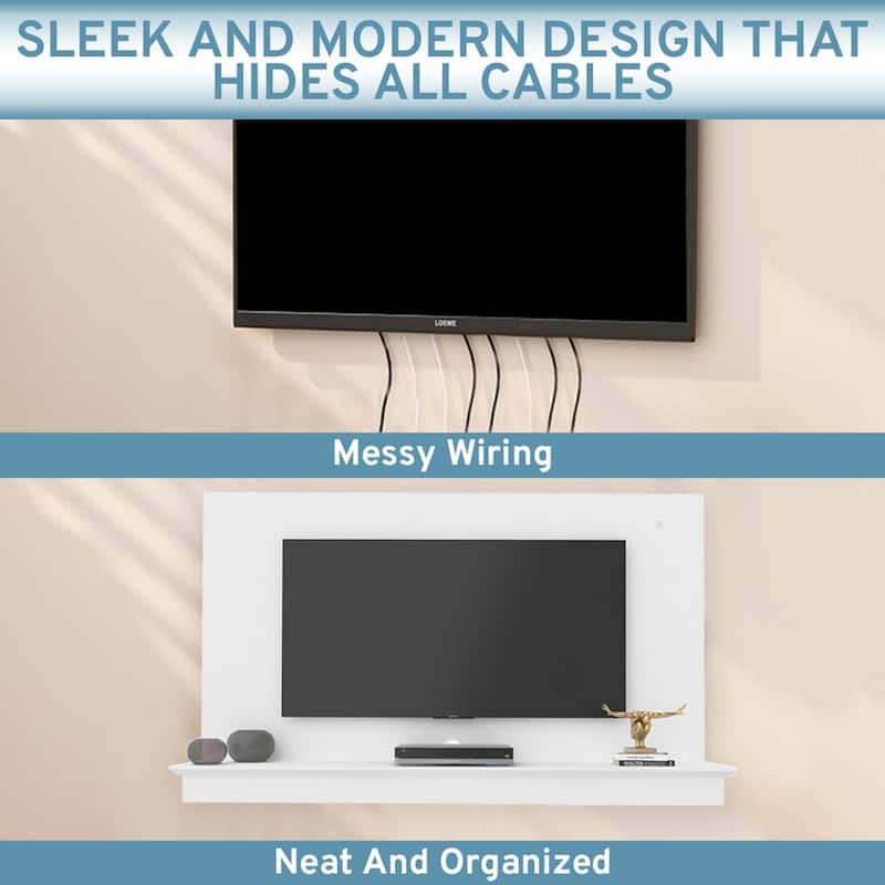 Floating TV Stand for up to 55" TVs - Wall-Mounted Entertainment Center with LED Strip & Shelf