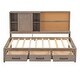 preview thumbnail 11 of 24, Twin Size Lounge Daybed with 3-Drawers，Kids Cork Board Bed Frame with USB Ports and 2 Built-in Storage Shelves, Antique Wood