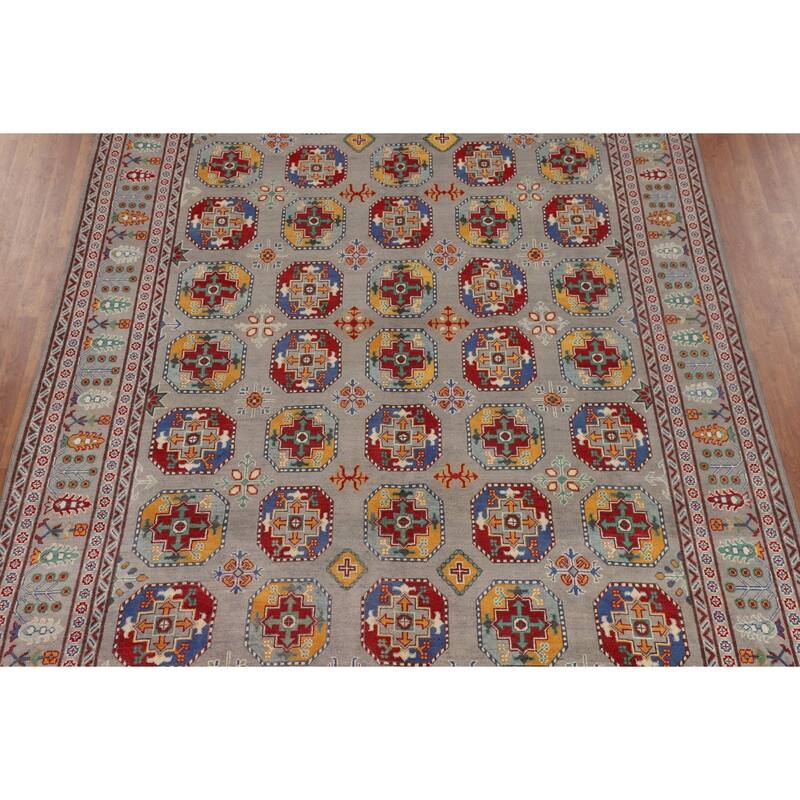 All-Over Gray Kazak Oriental Area Rug Hand-Knotted Wool Carpet - 8'5" x 11'9"