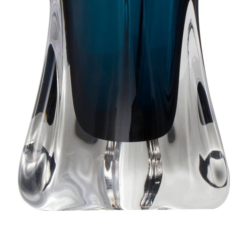 Dark Blue Glass Ombre Tulip Abstract Vase with Clear Base