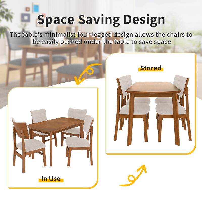 5-Piece Farmhouse Dining Table Set for 4, Oval Wood Kitchen Table with 4 Upholstered Chairs, Rubberwood Frame Dinette Set