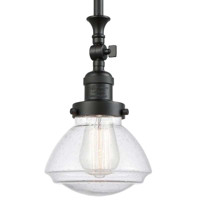Innovations Lighting Olean 7" Wide Mini Rod Hung Adjustable Pendant - Matte Black / Seedy