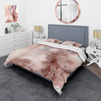 Designart 'Pastel Abstract With Blue Pink & Dark Red Spots' Modern Duvet Cover Set