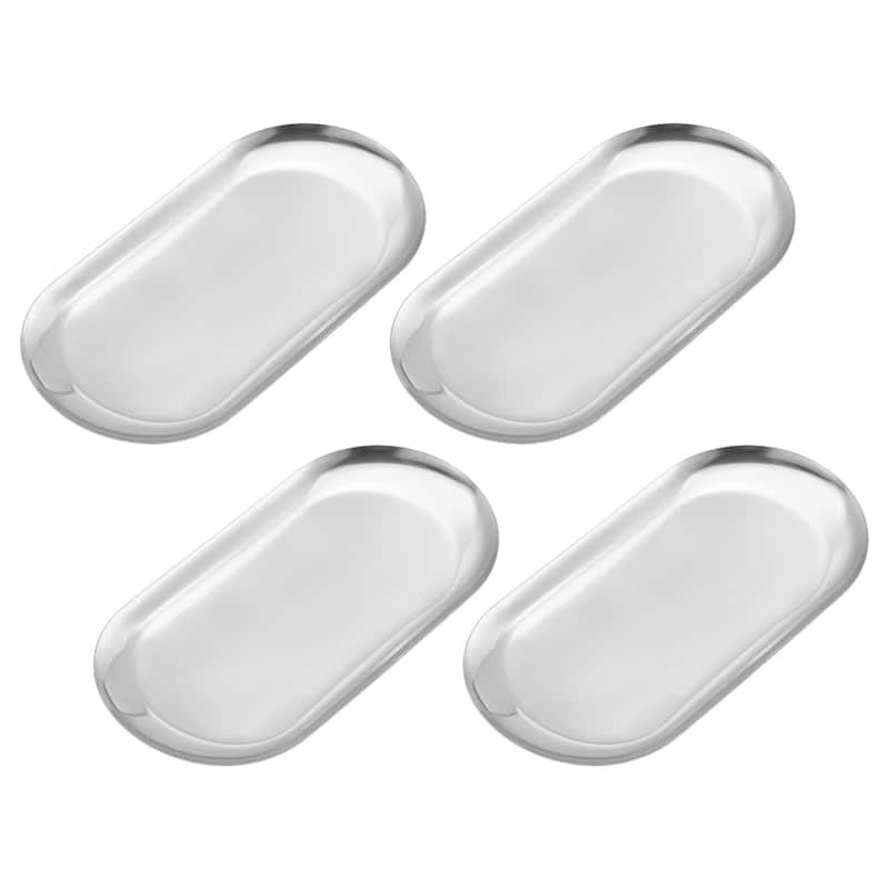 4pcs Stainless Steel Decorative Trays Silver Bathroom Cosmetic Trays (7 Inch)