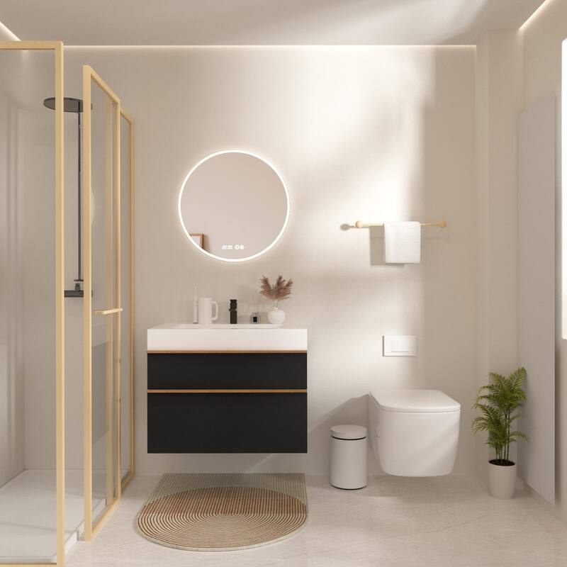 36 Inch Wall Mounted Bathroom Vanity with Integrated Acrylic Sink, 2 Soft-Close Drawers, Pre-Assembled,Modern Floating Cabinet - Black