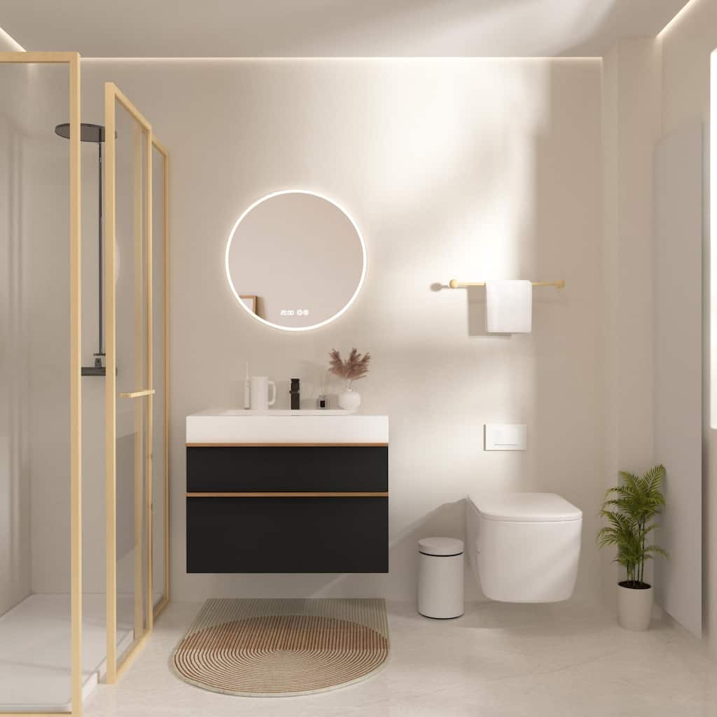 36 Inch Wall Mounted Bathroom Vanity with Integrated Acrylic Sink, 2 Soft-Close Drawers, Pre-Assembled,Modern Floating Cabinet