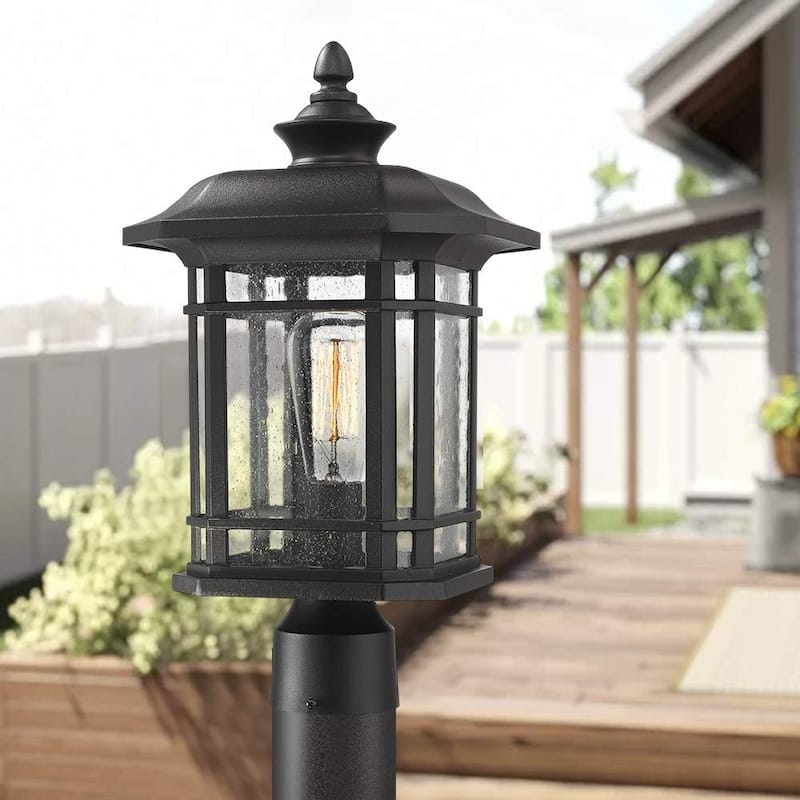 17 Inch Exterior Post Light with Seeded Glass