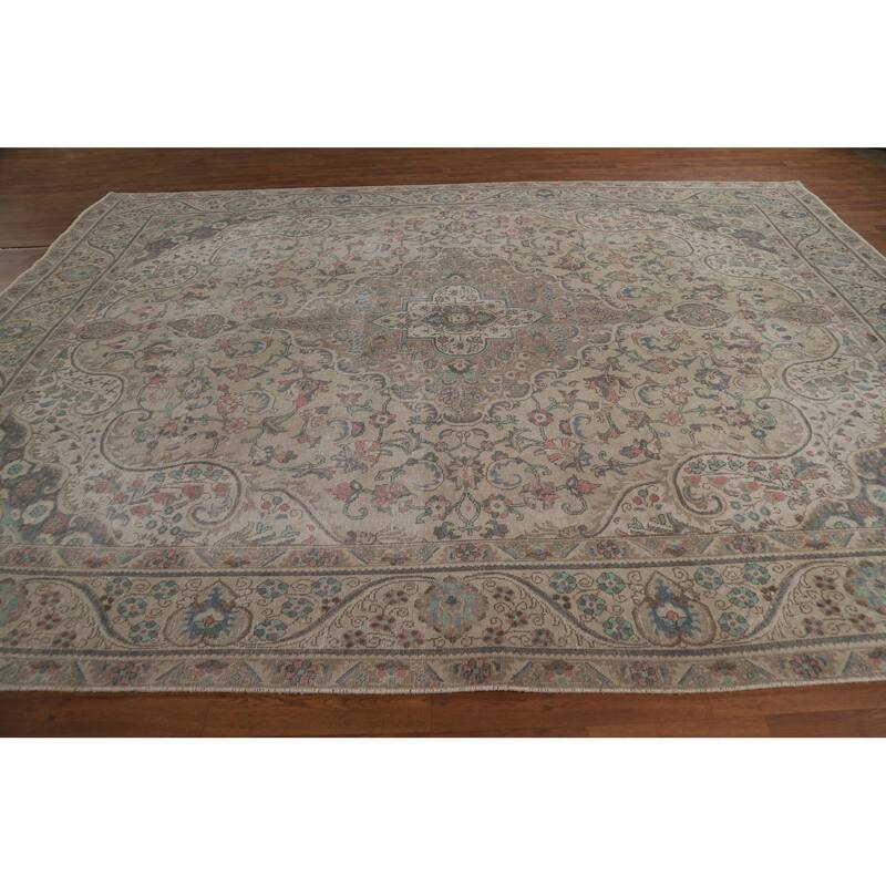Floral Tabriz Persian Area Rug Oriental Hand-Knotted Wool Carpet - 9'3"x 12'4"