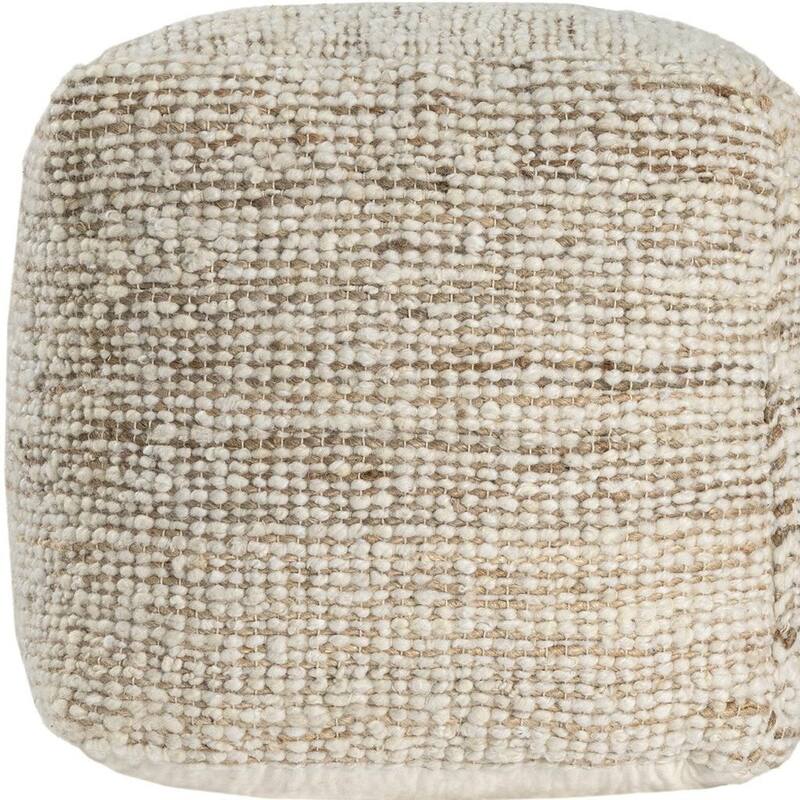 HomeRoots 18" Ivory Cotton Wool And Jute Striped Pouf Ottoman