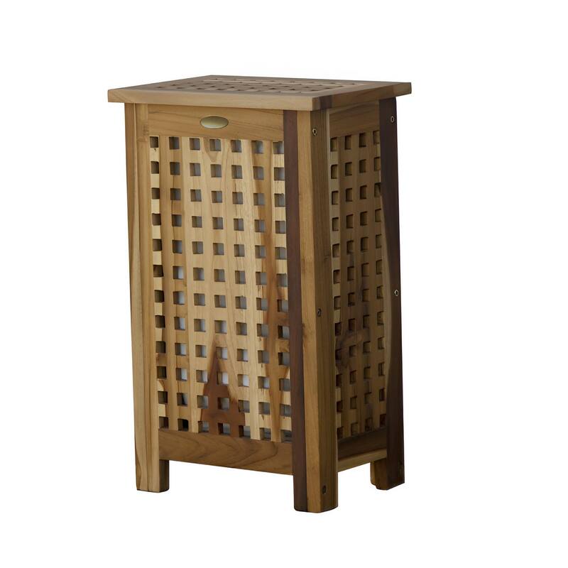 HomeRoots 24" Brown Solid Wood Lattice Laundry Hamper With Lid
