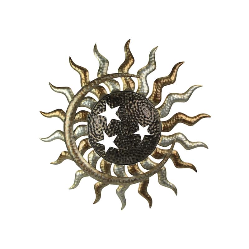 Multi-Tone Celestial Sun Moon And Stars 25 Inch Metal Wall Hanging