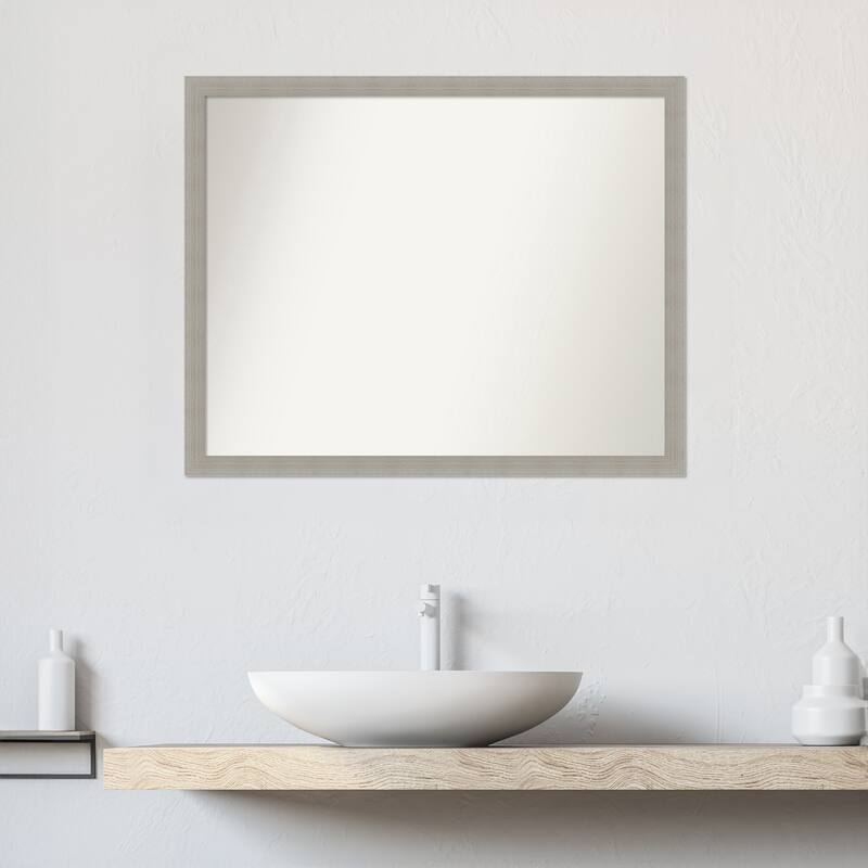 Woodgrain Stripe Non-Beveled Wood Framed Bathroom Vanity Wall Mirror