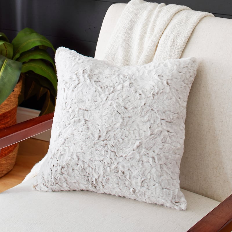 Sorra Home Indoor Faux Fur Knife Edge Square Throw Pillow (Single) - 16 in - Fauxchilla Fawn
